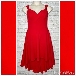 Premier Armour Retro Swing Dress Women’s 10 Red Hi Low Hem Sweetheart Pockets